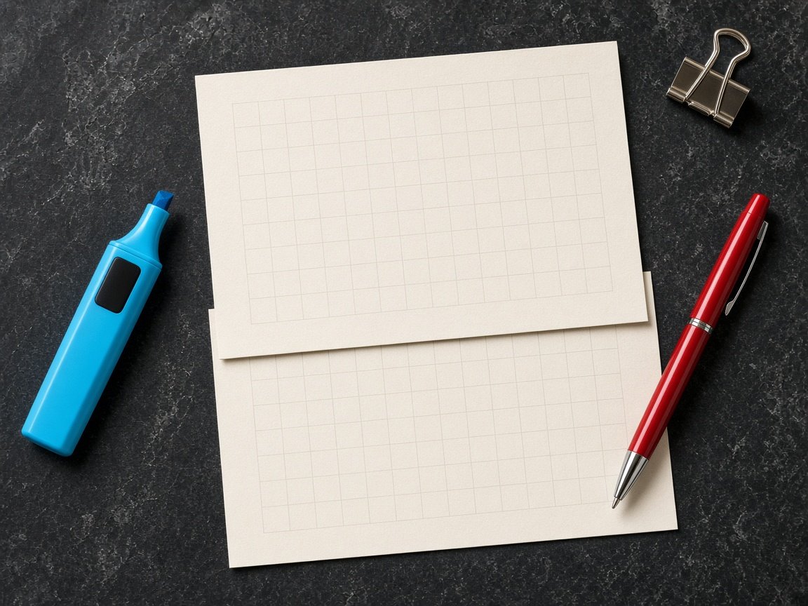 Campaign planning desk with blank grid sheets, red pen, and cyan highlighter